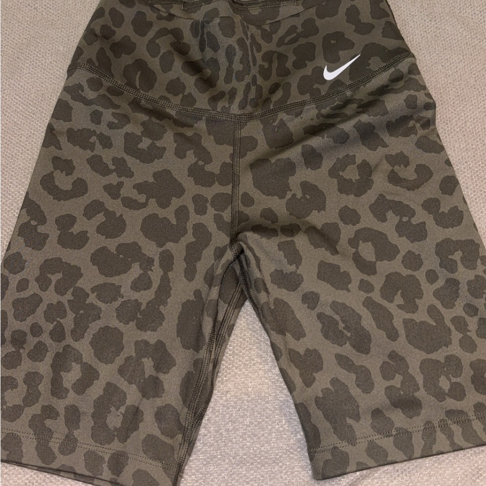 Nike Olive Leopard Print Biker Shorts